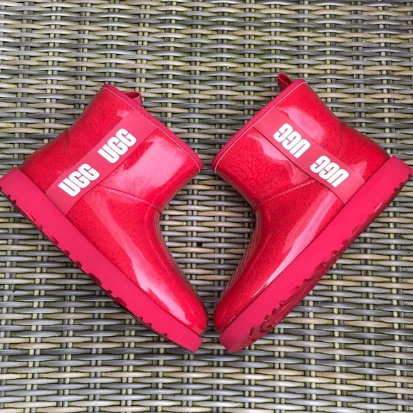UGG Boots Pink Red PVC 9 Waterproof NEW - Picture 6 of 12